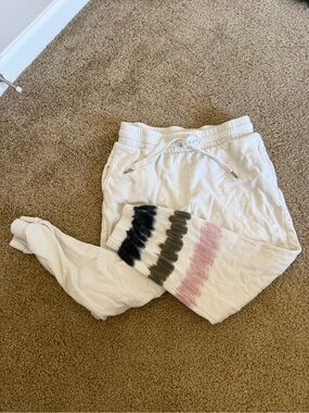 Z supply White Tie-Dye Sweatpants with Pink and Black Stripes